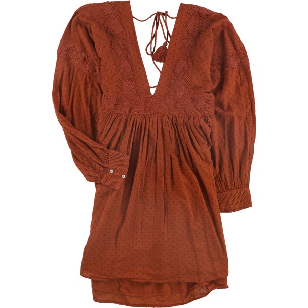 Free People Womens Sugarpie Vestido acampanado, Marrón, Mediano Free People Alinear