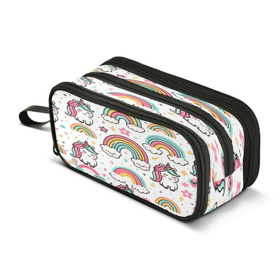 ALAZA Cute Rainbow and Unicorns Pencil Case Bag 3 Compartment Pen Pouch Large Storage Holder Box Organizer