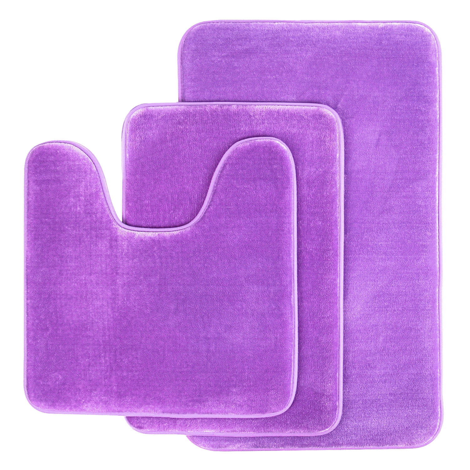 AOACreations Memory Foam Bath Rug, Bathroom Mat Set of 3 Pcs, Purple