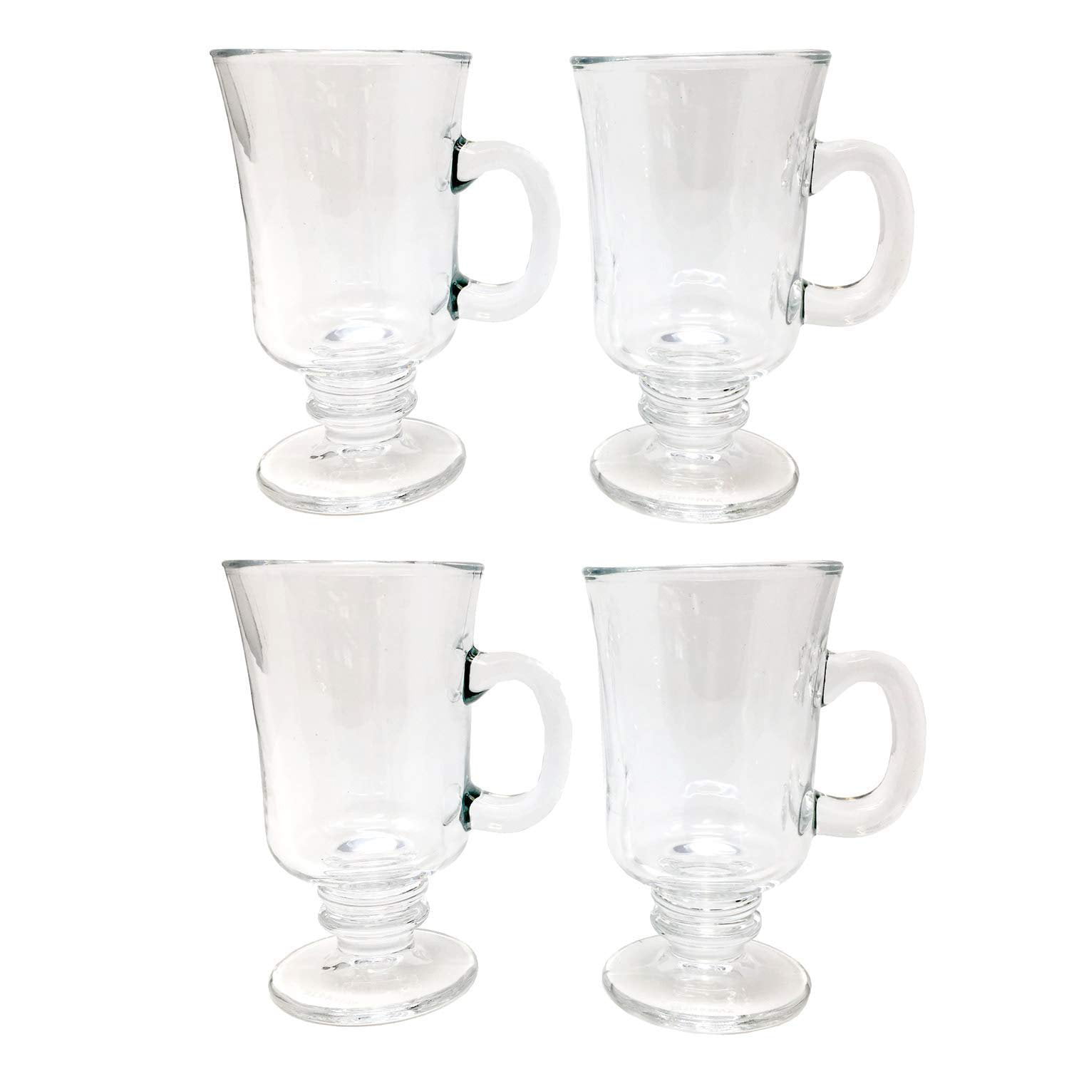 Irish Coffee Glass Coffee Mugs Footed Regal Shape 8 oz. Set of 4 Thick Wall  Glass Cappuccinos, Mulled Ciders, Hot Chocolates, Ice cream and More! 