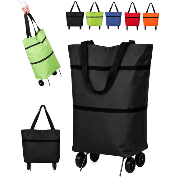Foldable Shopping Bag with Wheels, 2-in-1 Foldable Shopping Trolley Bag, Waterproof Rolling Grocery Tote with Handle for Market Travel Daily Use