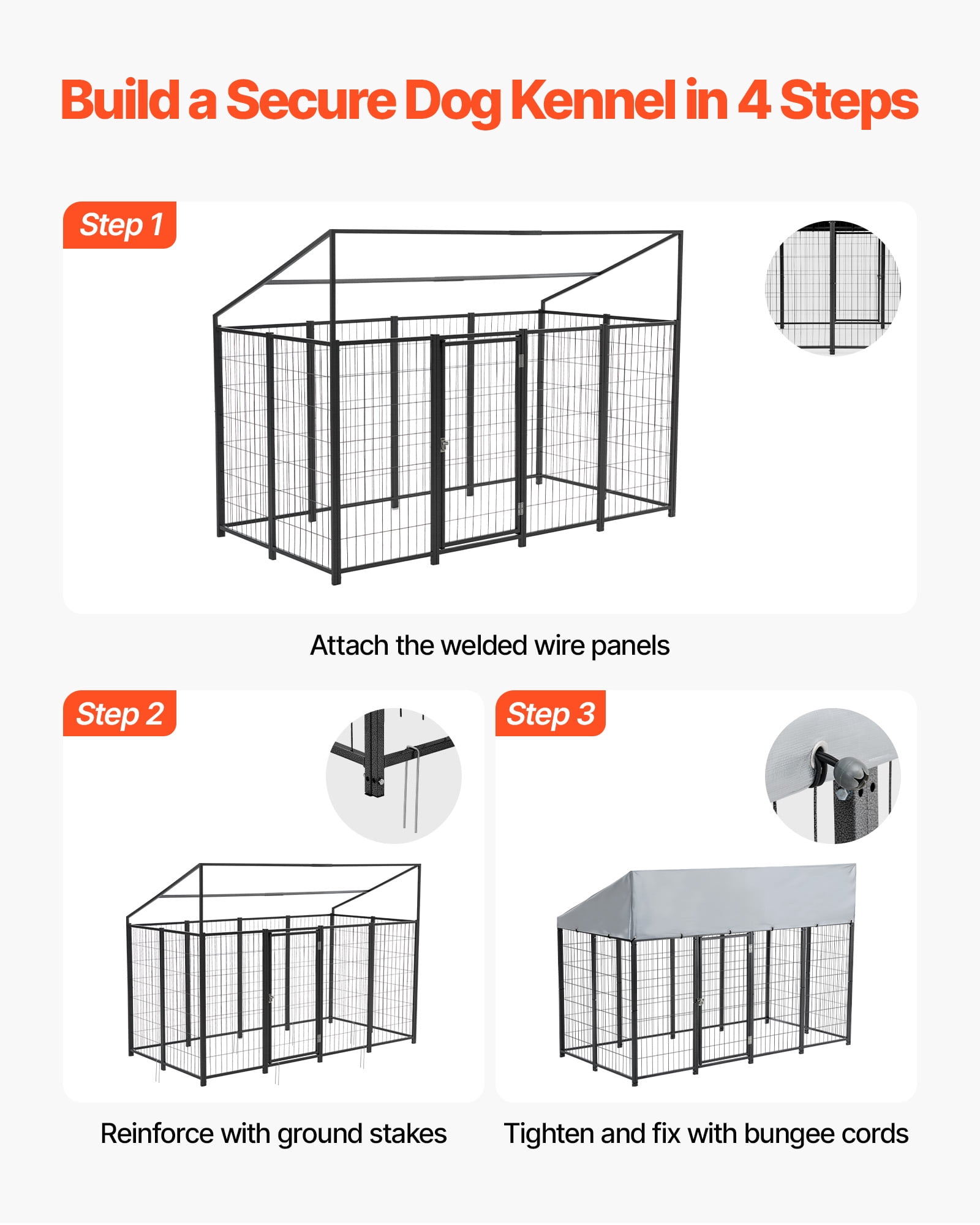 VEVOR Outdoor Dog Kennel, 7.87 x 3.94 x 5.4 ft Large Dog Kennel with Secure Lock, Outside Dogs Enclosures with UV-Resistant & Waterproof Roof Cover, Heavy Duty Pet Crate Cage Run for Large Dogs