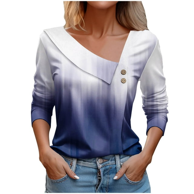 Bowake Haut à Manches Longues Col Asymétrique pour Femmes Chemises Décontractées Tunique Tee Tops Blouses pour Dames Printemps Automne