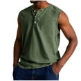 thumbnail image 2 of LODIENY Workout Tank Tops for Men Big and Tall Regular Fit Casual Summer Sleeveless Button V Neck Henley Shirts Vintage Muscle Gym T-Shirt Tops Army Green XXL, 2 of 6