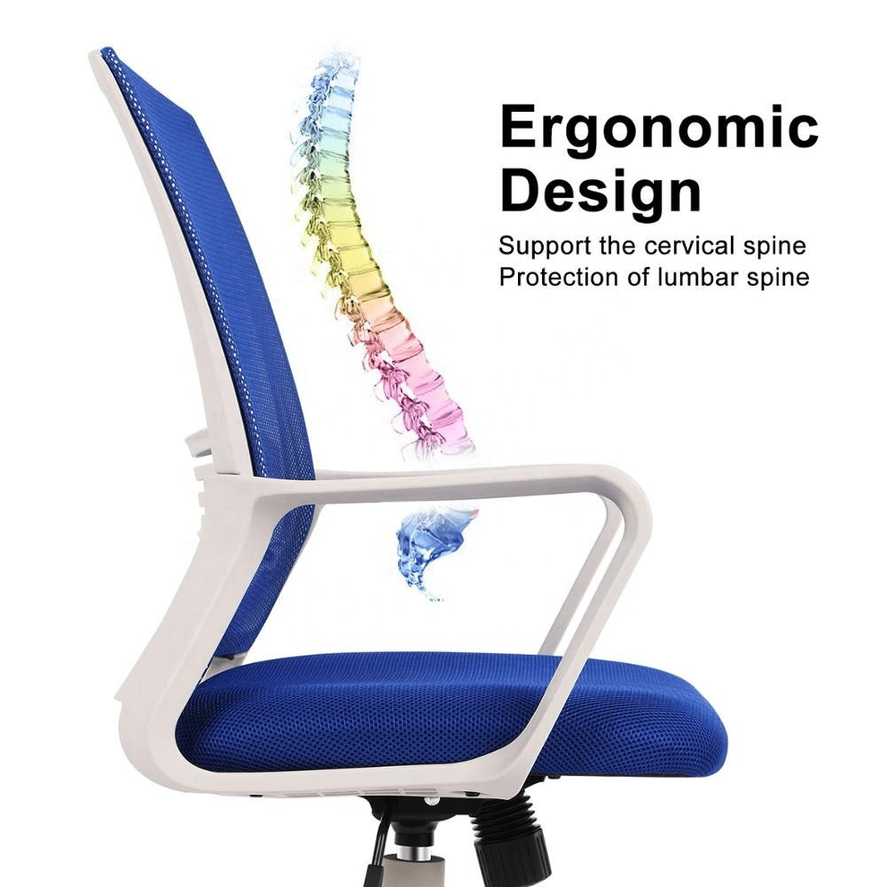Home Office Desk Chair Computer Chair Mesh Swivel Chair Mid Back Office Chair with Wheels and Arms Blue