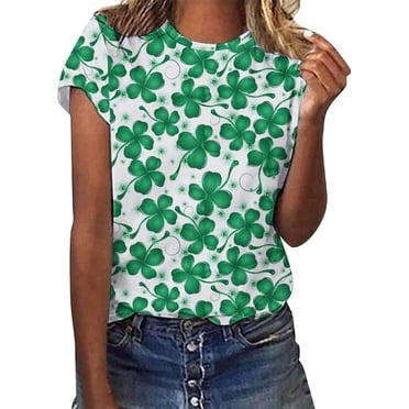Pxiakgy! Vente de Liquidation T-Shirt Trèfle de la Saint-Patrick pour Femmes Chanceux Irlandais à Manches Courtes T-Shirt Graphique Trèfle Quotidien Décontracté Imprimé à Manches Courtes Col Rond Vert m