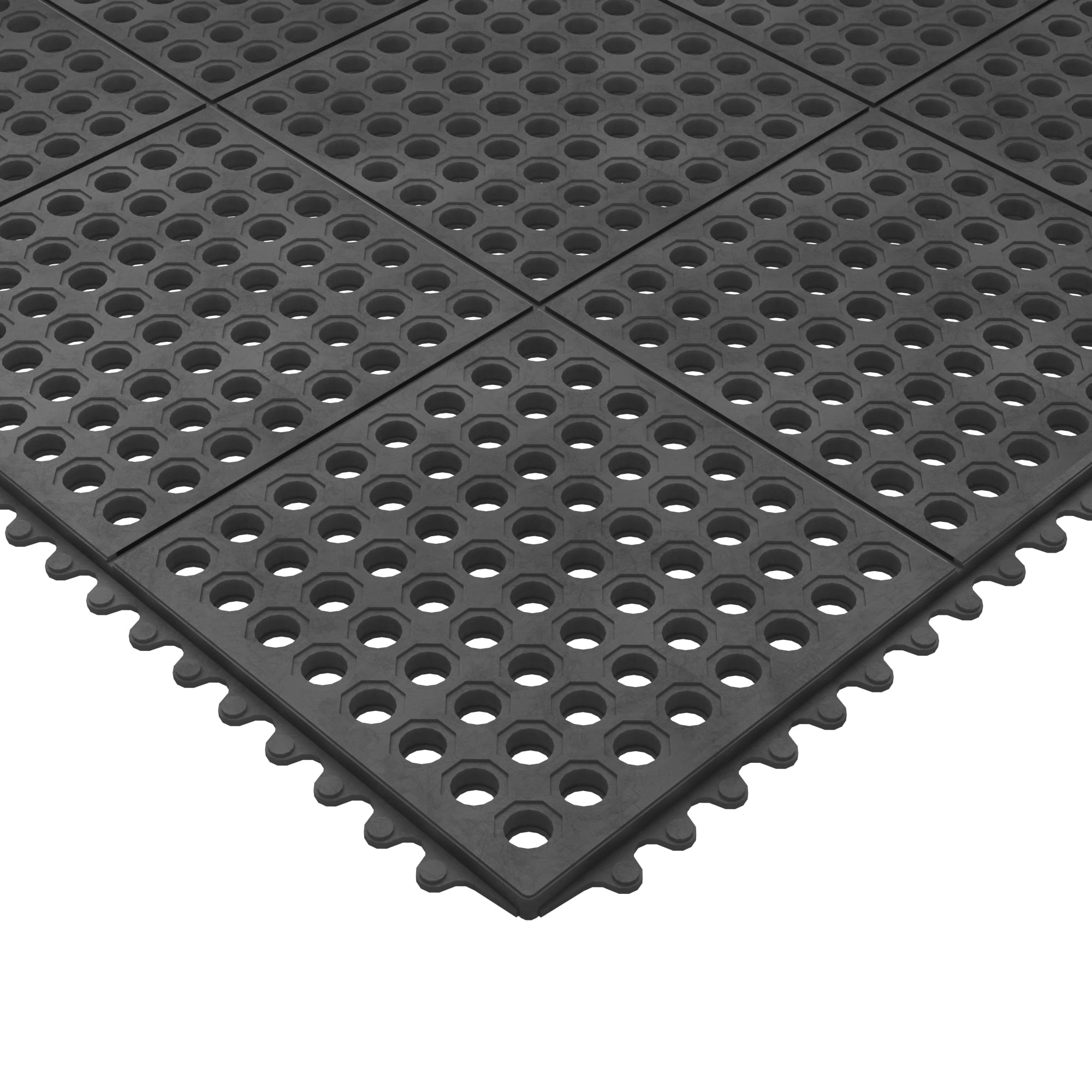 Ottomanson Indoor/Outdoor Rubber Mat 3x3 Non-Slip Door Mat for Restaurant Bar Bathroom, Black, 36" x 36"