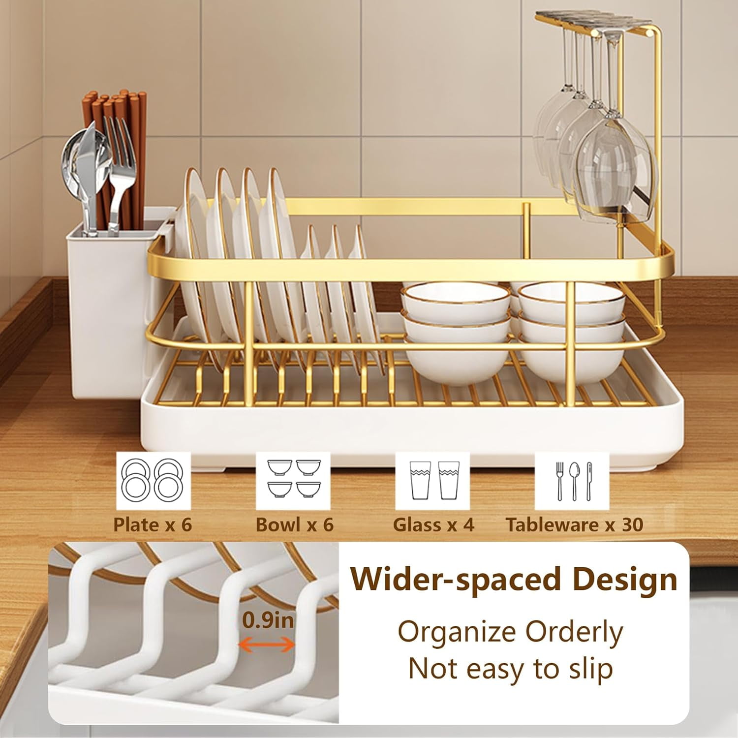 Dish Drying Rack：Multifunctional Kitchen Utensil Holder with Dish Rack, Utenslis Holder and Wine Glass Rack, Sturdy＆Durable Dish Racks for Kitchen Counter, Kitchen Essentials (Black New)