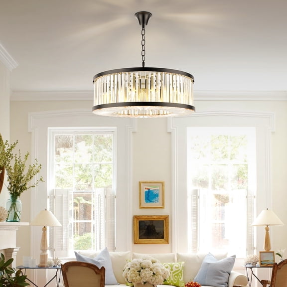 GMizon 24 inch round modern crystal chandelier, 6 light dining room chandelier for bedroom study