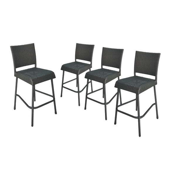 GDF Studio Trestle Outdoor Wicker 30 Inch Barstools, Set of 4, Gray