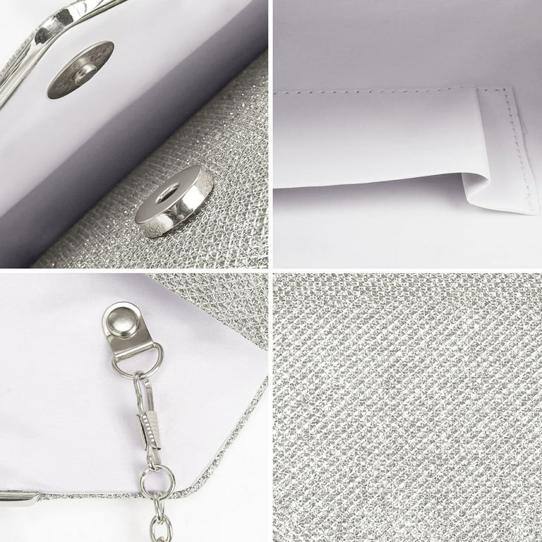 DAKOMM Evening Clutch, Silver Glitter Envelope Bag photo 4