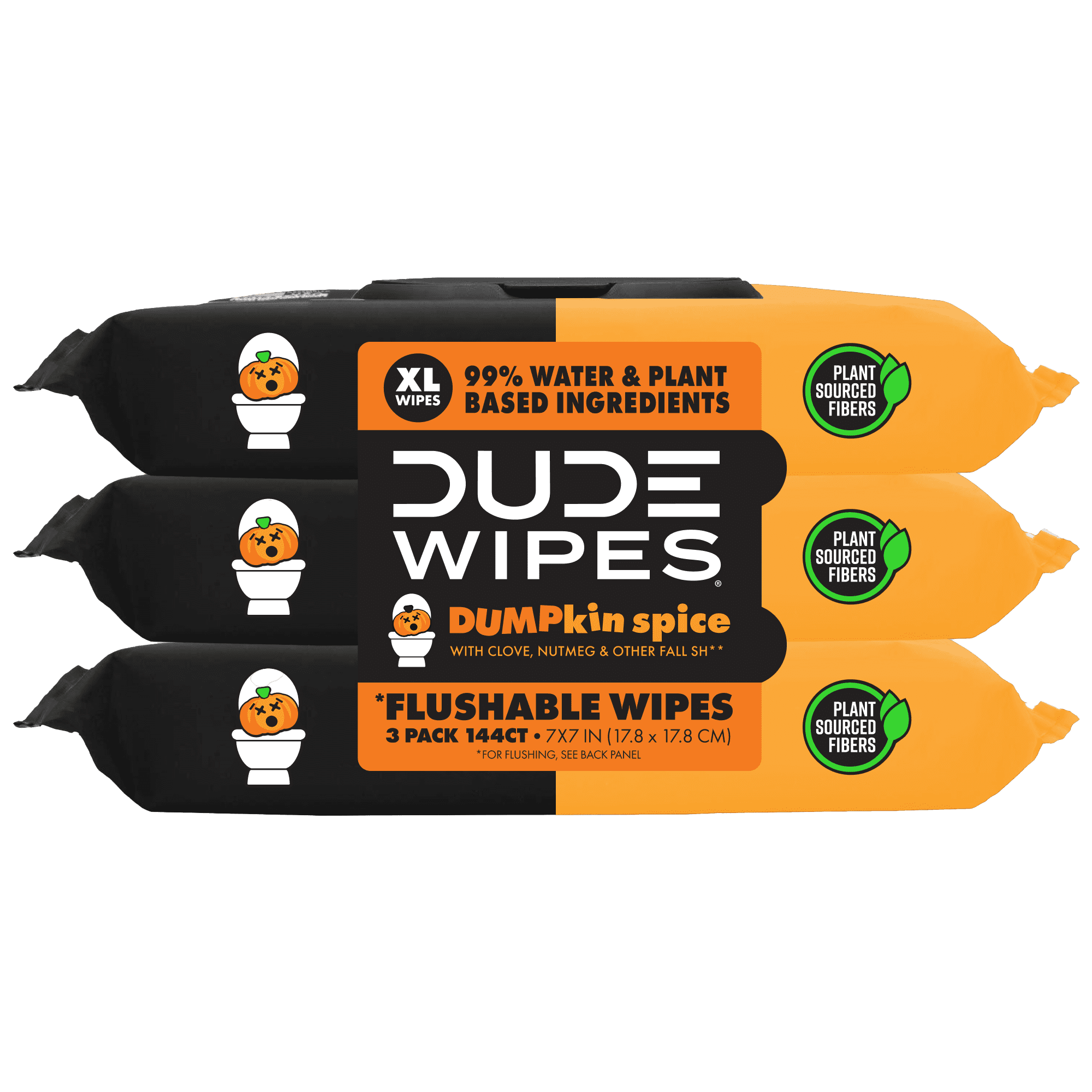 DUDE Wipes Limited Edition DUMPkin Spice Extra Large Fall Scented Flushable Wet Wipes 48 Count 3 Pack (144 Total)