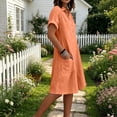 thumbnail image 6 of SAWOBUUN Women Cotton Linen Shirt Dress Short Sleeve Collar Washed Crinkle Loose Midi Dresses Summer Casual Tunic Dress with Side Pockets, 6 of 7