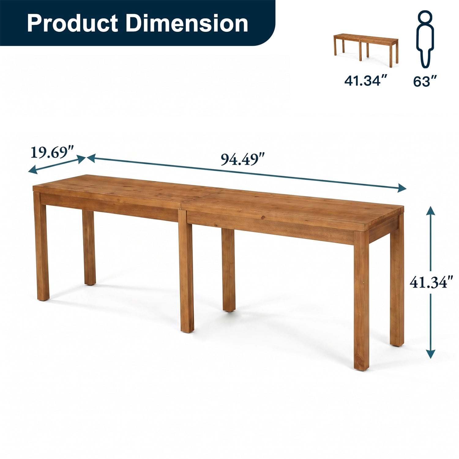 Hommoo 95 Inch Solid Wood Rustic Bar Height Dining Table, Counter Height Kitchen Table for 8, Wood Grain & Adjustable Feet, Natural