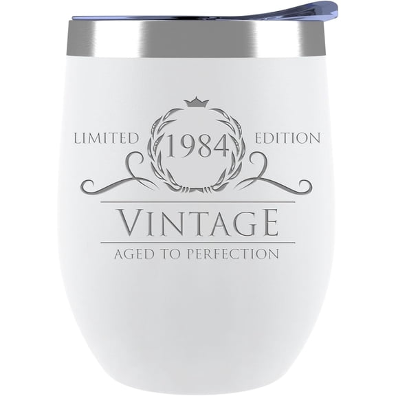 40th Birthday Gifts for Women, Vintage 1984 Stemless Wine Tumblers for Women, 40 Year Old Gifts Ideas, Wife, Mom, Friends, Sister, Turning 40 and Fabulous Birthday Gifts Wine Tumbler, 12oz White