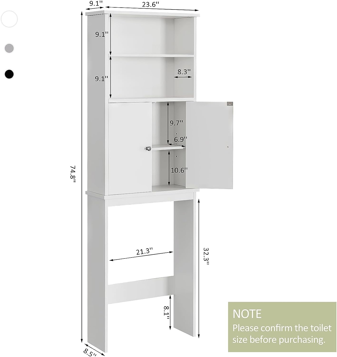 Sobaniilo Over The Toilet Storage Cabinet for Bathroom, Storage Organizer Over Toilet, Space Saver W/Adjustable Shelf & Open Storage Shelf, 75in, White