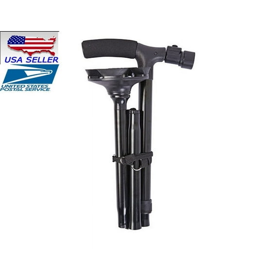 TECHTONGDA Magic Folding Cane with Led Light, Adjustable Canes and Safety Walking Sticks 4 Head Pivoting Trusty Base for Elderly, Men and Women,Black