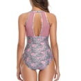thumbnail image 4 of Traje de baño de una pieza para mujer Traje de baño con costuras de malla Traje de baño estampado para entrenamiento de natación Rosa M, 4 of 7