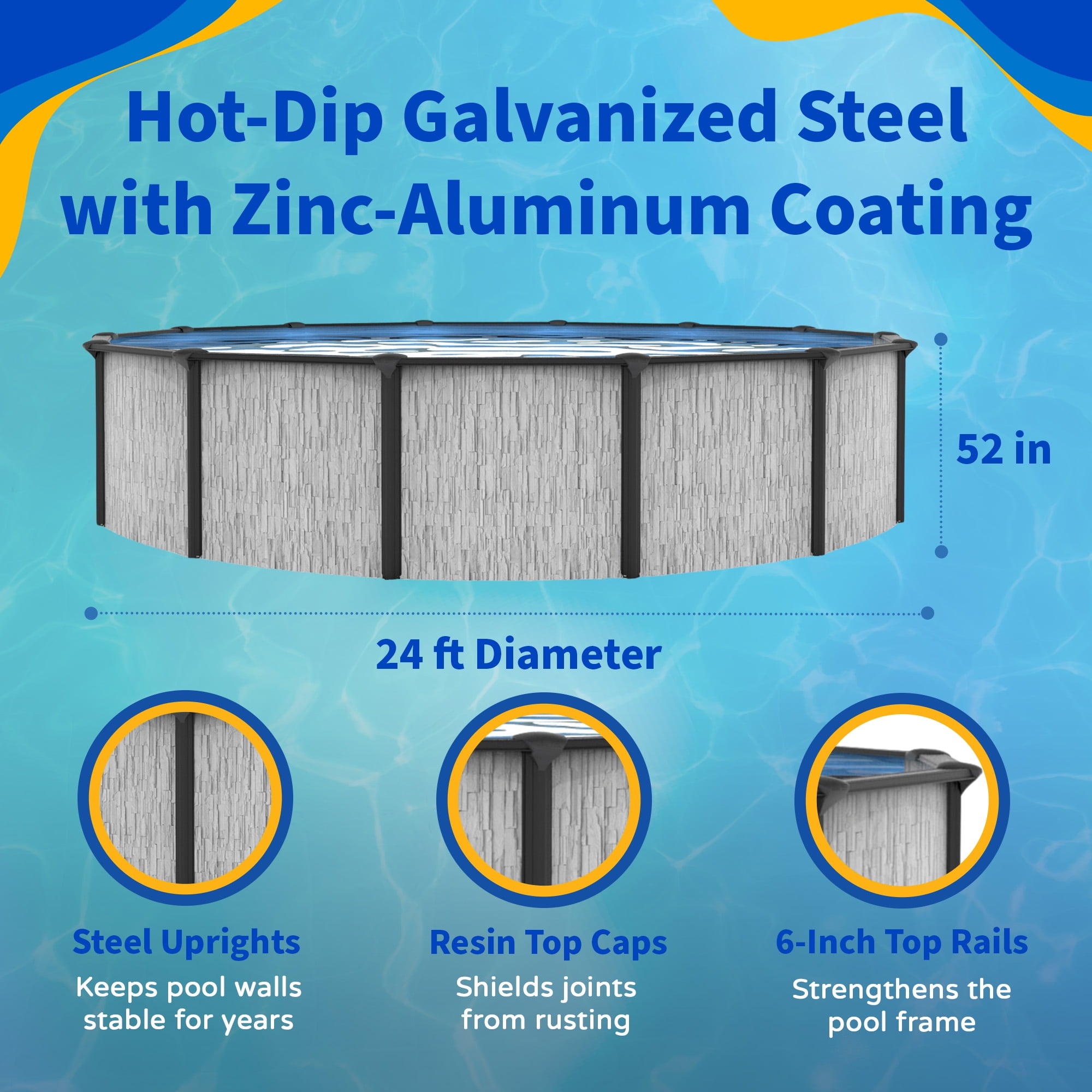 Blue Wave Sevilla 24-ft Round 52-In Deep Above Ground Swimming Pool 6in Top Rail Metal Wall Swimming Pool Package