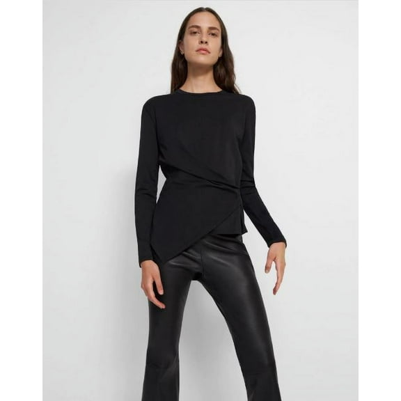 Theory Draped Long-Sleeve Tee, Black, Petite