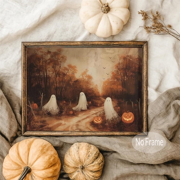 Autumn Landscape Vintage Style Poster Moody Ghost Wall Decor Spooky Fall Canvas Art Prints Painting Picture Artwork Home Cottage Halloween Decoration No Frame 30x50cm