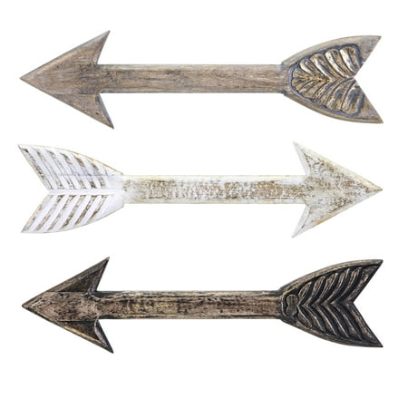 Set of 3 Brown and Gray Distressed Finish Vintage-Inspired Wood Arrows