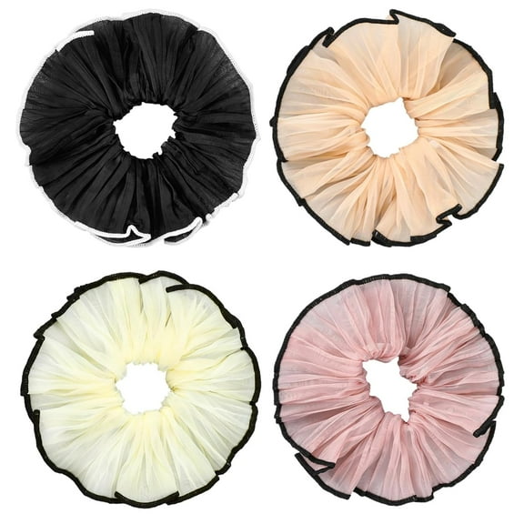 8 PCS Large Satin Scrunchies, 4 Colors Elastic Jumbo Puffy Hair Scrunchy Stain Hair Ties Hair Ponytail Holders for Women Girls Rubber Bands Chiffon Hair Bobbles for Thick Curly Hair