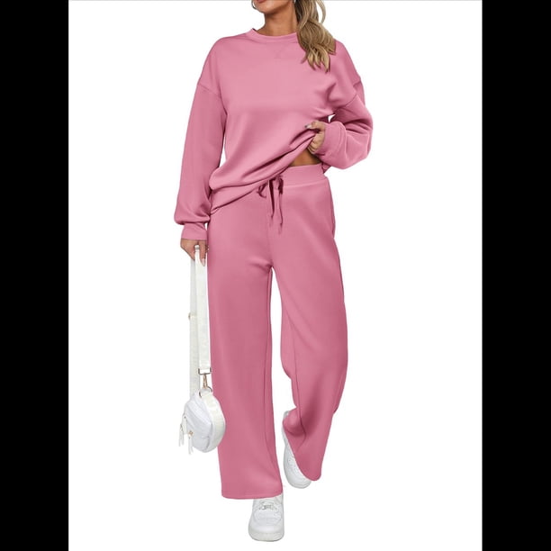 Traje de Dos Piezas para Mujer: Sudadera de Larga y Pantalón de Otoño. Traje Informal. Rosa S