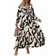 thumbnail image 3 of Women Casual Round Neck Puff Long Sleeve A Line Flowy Swing Long Maxi Dress, 3 of 9
