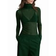 thumbnail image 1 of Top de Larga Ajustado de de Color Liso con Cuello Alto para Mujer, Camisa Transparente. Verde Oscuro L, 1 of 7