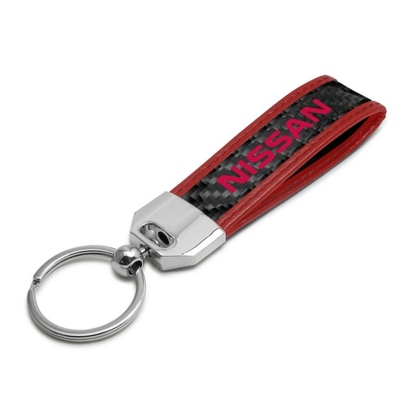 Real Carbon Fiber Strap with Red Leather Stitching Edge Key Chain for Nissan in Red
