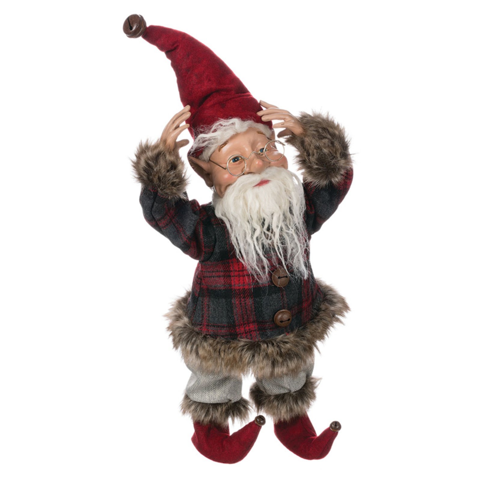 Sullivans Plaid and Faux Fur Elf Figurine