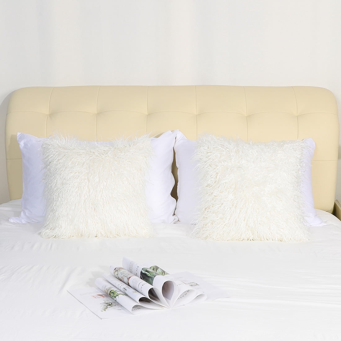Unique Bargains 2-Pack Shaggy Decorative Throw Pillow Cases 18" x 18" Snow White