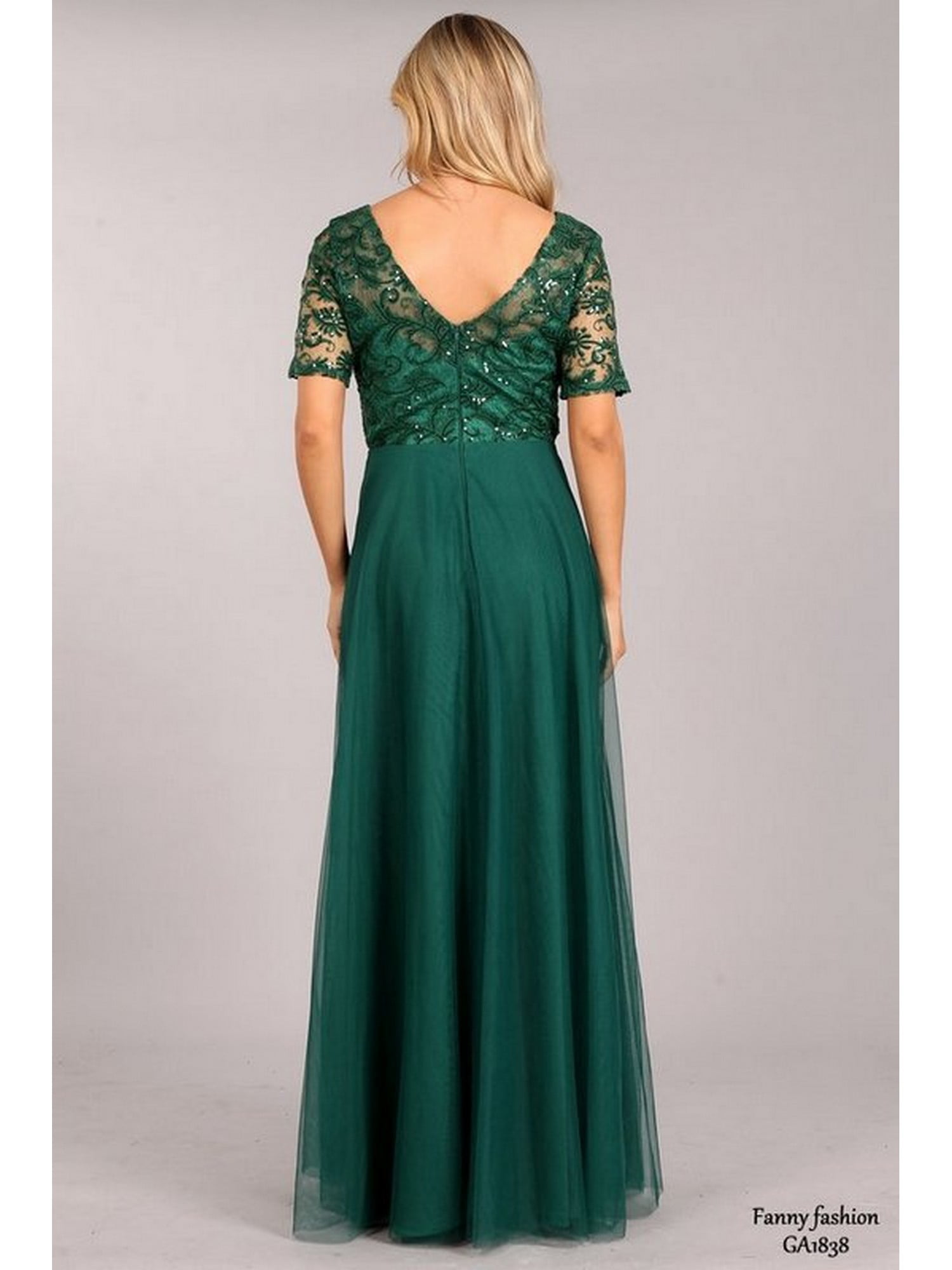 Fanny Fashion Womens Emerald Green Wrapped Bust Sequin Detail Evening Gown L-4XL