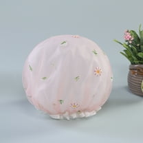 JLFNYA Bath Shower Caps for Women, Double Layer Lace Hair Cap, Womens Shower Caps Waterproof Reusable, Waterproof Shower Caps, Reusable Hair Cap for Shower, Elastic Band Bath Hair Hat for Women