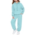 thumbnail image 2 of Girls 2 Piece Outfits Tracksuit Drop Shoulder Hoodie Half Zip Sweatshirt and Sweatpants Joggers Set with Pockets, 2 of 5