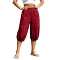 thumbnail image 4 of Noric Women's High Waisted Casual Capri Pants Elastic Waist with Pockets Loose Fit Cropped Boho Beach Cuffed Trousers, 4 of 9