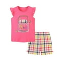 thumbnail image 2 of HAOTAGS Toddler Girls 2 Piece Outfit Set, Summer 2025 Printed Tank Top with Plaid Shorts Set Pink, 2 of 6