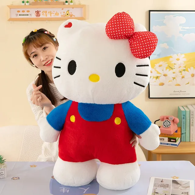 Nueva muñeca de peluche Kawaii Hello Kitty de 40/60/80 cm, linda muñeca de trapo de pie, regalo de cumpleaños para niños, regalo de Navidad.