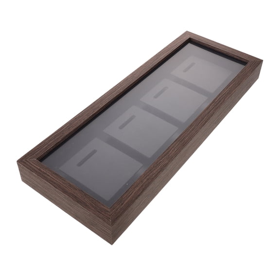 HOOWIFFY Coffee Wood Medal Display Shadow Box Wall Mount Frame for 4 Medals