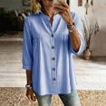 thumbnail image 5 of IPYUI Cotton Linen Tops for Women Button Down Shirts Striped Blouses Empire Waist Tops Gauze Shirts Elbow Sleeve V Neck Boho Peasant Button Down Shirts Elegent Linen Clothes Solid Color Plain Blouse, 5 of 7