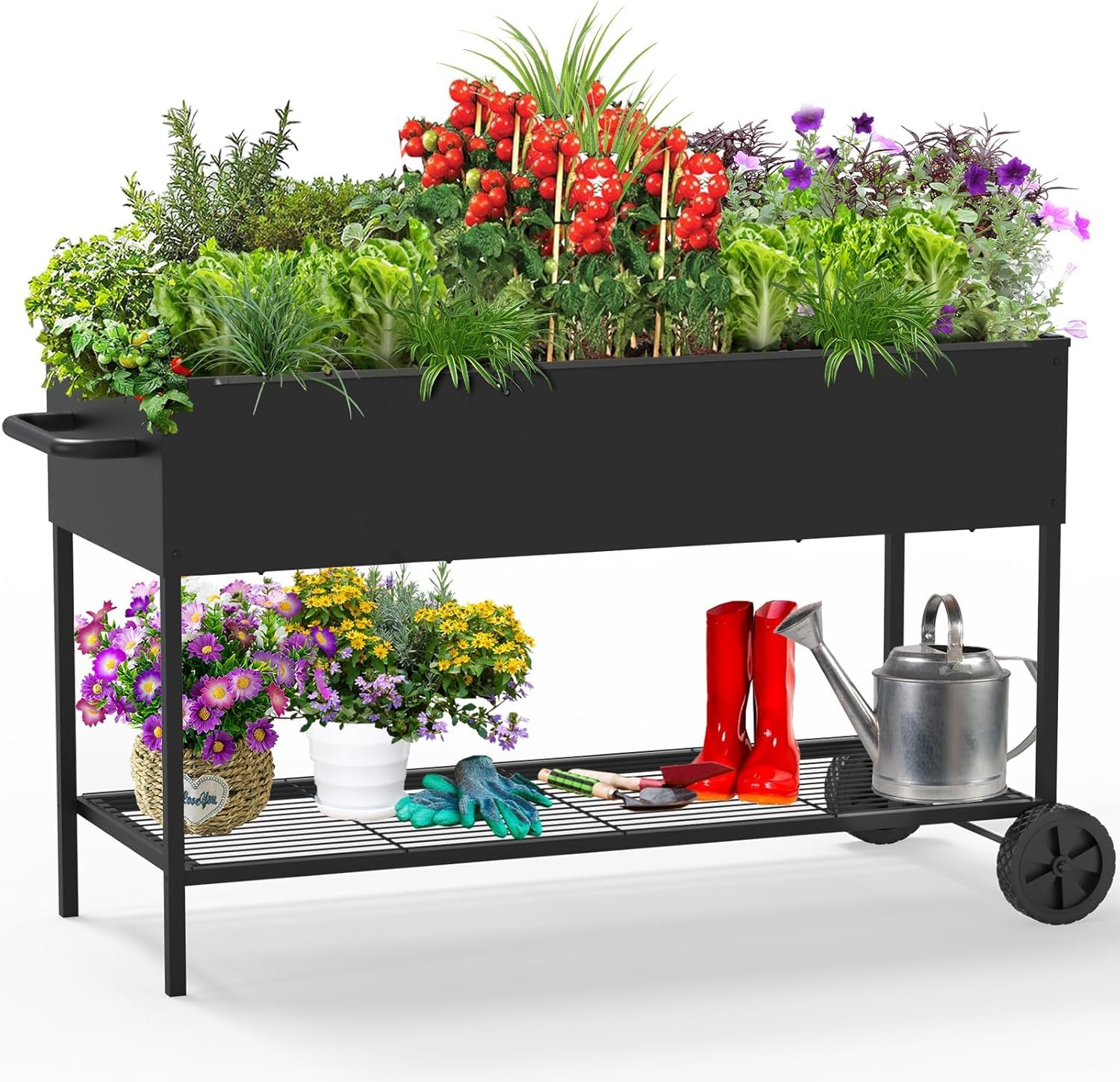 Yacona Metal Raised Garden Bed with Wheels, Outdoor Planter Boxes for Vegetables and Flowers, 51×26×32in, Black