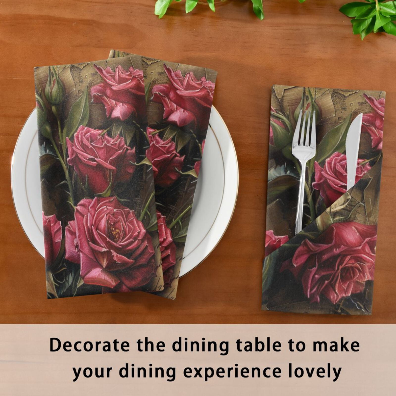 JSTEL Red Rose Pen Letter Cloth Napkins Set of 6, 20x20 Inch Washable and Reusable Napkin for Decoupage Dinner Party Everyday Use