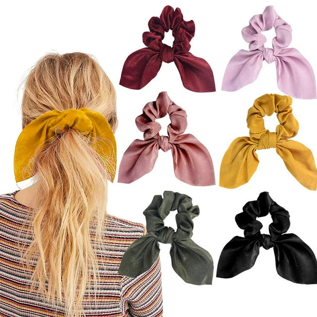 6 Pcs Scrunchies pour Cheveux pour Femmes Attaches pour Cheveux en Satin Corde à Cheveux Nœud Scrunchies Porte-Queue de Cheval