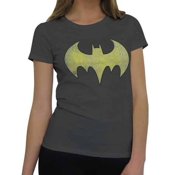 Batgirl Distressed Symbol Grey Women's T-Shirt-Large