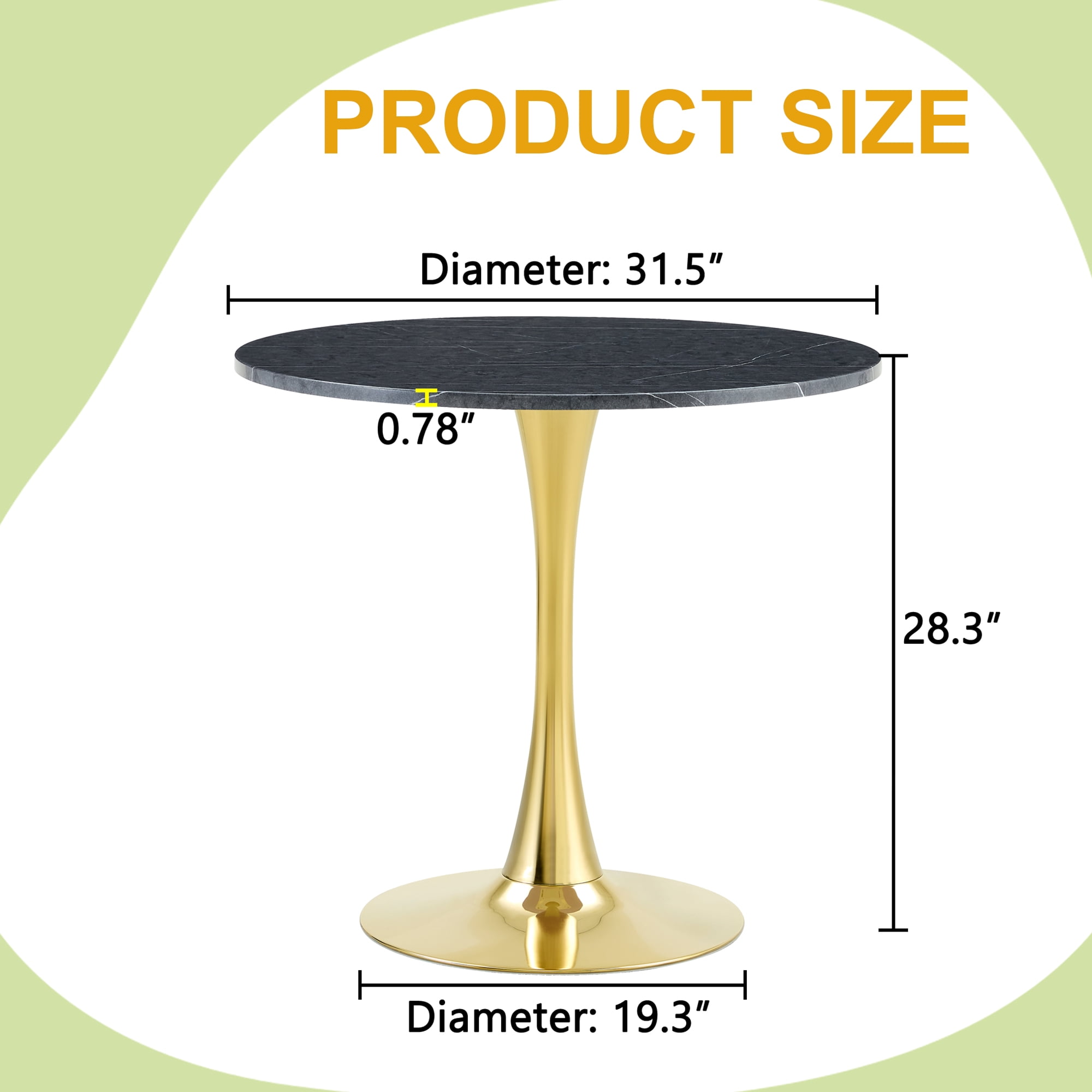 Miniyam 31.5" Round Kitchen Dining Table for 2–4 People, Small Space Pedestal Tulip Table with Engineered Wood Top, Black&Gold