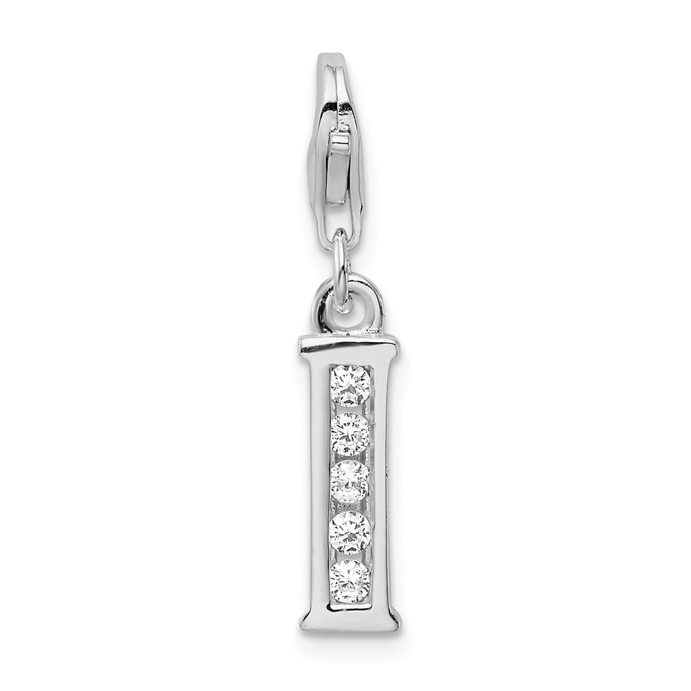 Solid .925 Sterling Silver CZ Crown w/Lobster Clasp Charm 23 mm