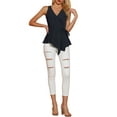 thumbnail image 2 of INSPIRE CHIC Women's Summer Sleeveless V Neckline Wrap Tie Waist Tops XS Navy Blue, 2 of 7