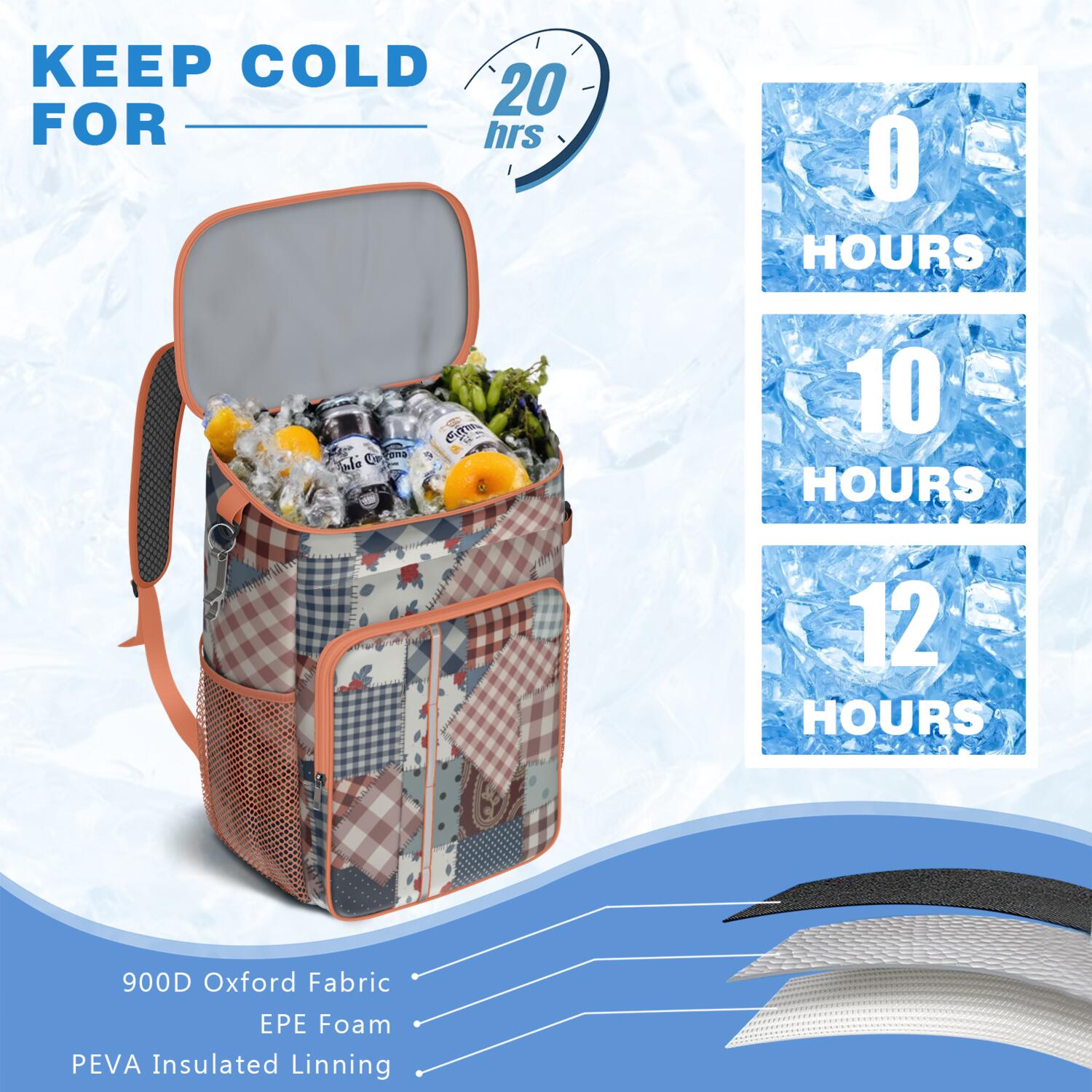 Travel Cooler Bag - Pioneer Flower Floral Print Pattern Camping Beer Cooler Backpack with Bottle Opener- Waterproof Insulated Picnic Backpacks - Cooler Bag for Beach