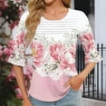 thumbnail image 4 of HOMBOM Pink Women Shirts Crew Neck Half Sleeve Pullover Fashion Flowers Ruffle Sleeve Front Pleated Shirt, 4 of 6